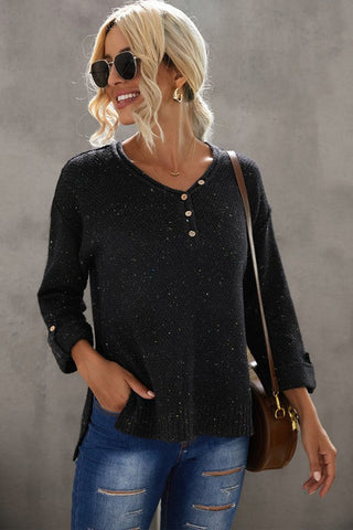 Henley Rainbow Speckled Sweater - Black