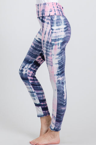 Tie Dye Knit Leggings - Navy and Pink