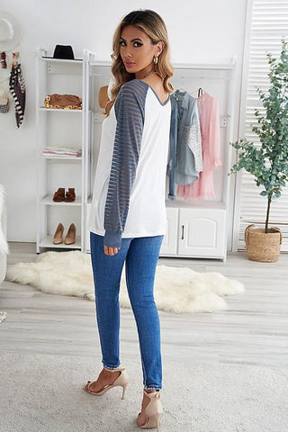 Mesh Sleeve Top - White and Blue