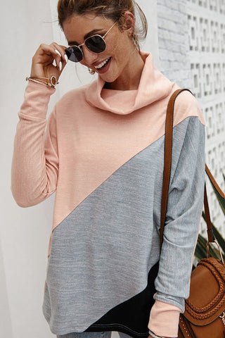Coffee Date Color Block Cowl Neck Top - Peach