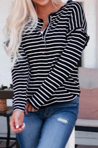 Striped Button Up Top - Black