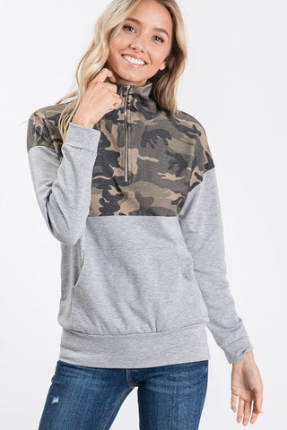 Zip Up Camo Top - Gray