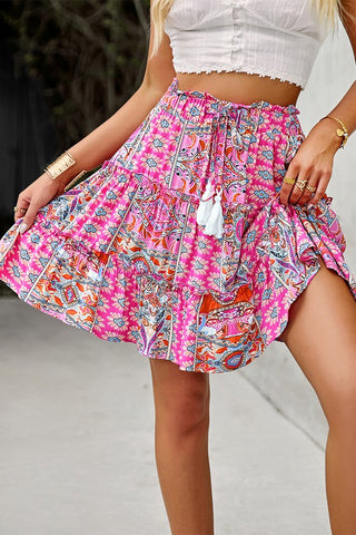 Elastic Waist Boho Skirt - Pink