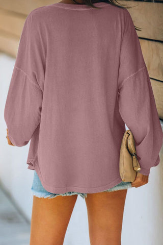 Casual Pullover Top with Buttons - Pink