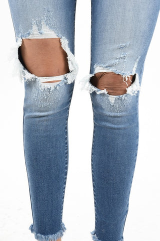 Kan Can Frayed Bottom Distressed Jeans