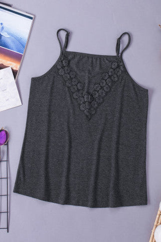 Lace Spaghetti Strap Top - Charcoal