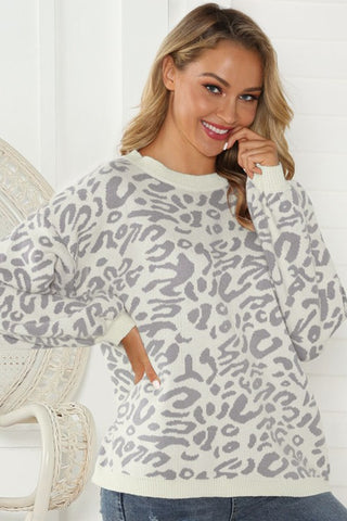 Leopard Print Sweater - Gray