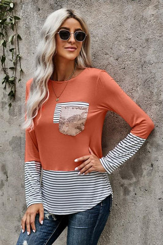 Sequined Pocket Top - Orange