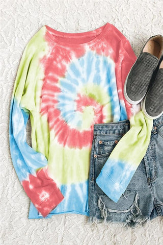 Crew Neck Tie Dye Top - Rainbow
