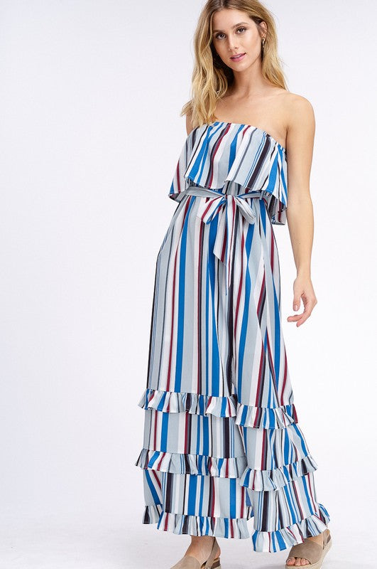 South of the Border Strapless Striped Maxi Dress - Gray Mix | Blue Chic Boutique South of the Border Strapless Striped Maxi Dress - Gray Mix | Blue Chic Boutique