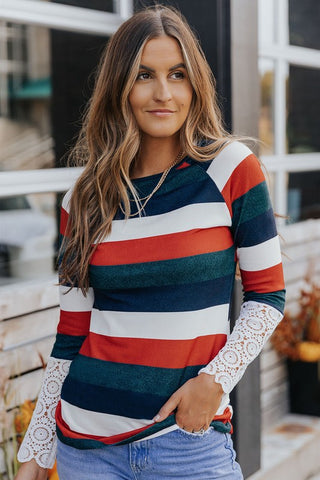 Crochet Sleeve Striped Top