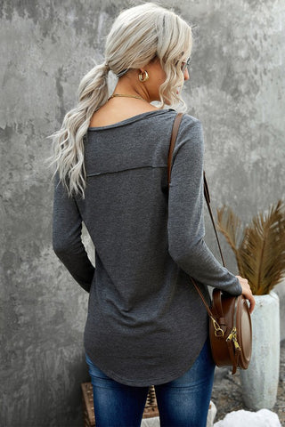 Long Sleeve High Low Hem Top - Dark Gray