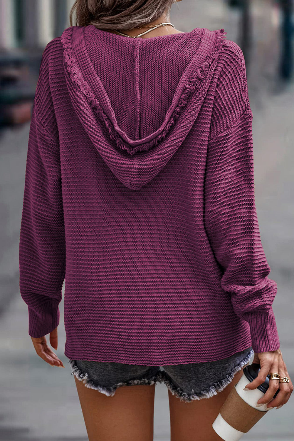 V Neck Sweater Hoodie Burgundy Purple Blue Chic Boutique