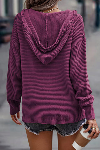 V-Neck Sweater Hoodie - Khaki