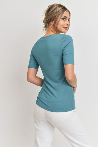 Henley Half Sleeve Top - Lake Green