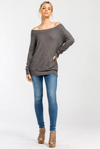Off Shoulder Soft Knit Top - Charcoal