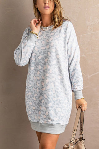 Leopard Casual Long Sweatshirt - Pink and Gray