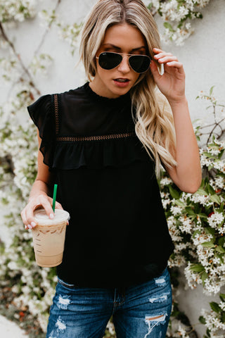 Flutter Sleeve Top - Black