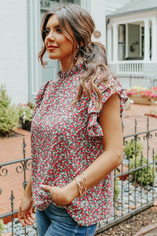 Ditsy Floral Print Ruffle Top
