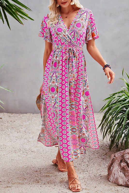 Boho Style Maxi Dress - Pink Boho Style Maxi Dress - Pink