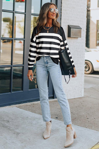 Soft Striped Long Sleeve Top - Black