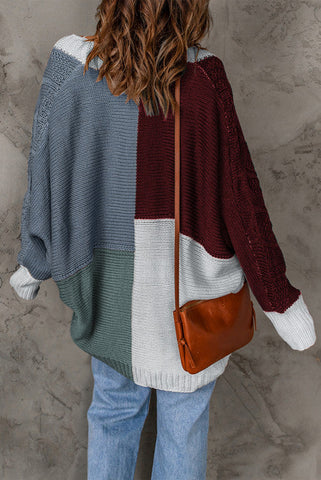 Color Block Cardigan - Burgundy and Teal