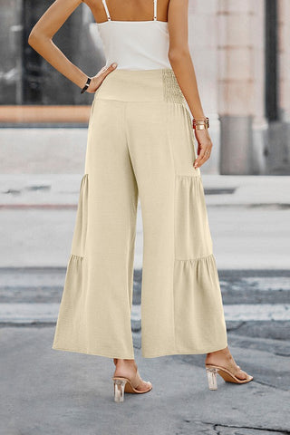 Button Detail Gaucho Pants - Khaki