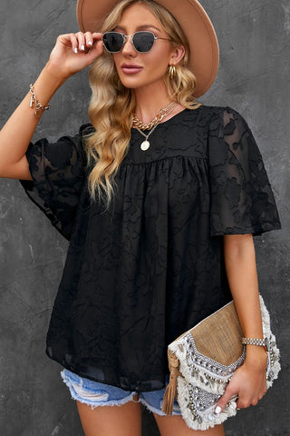 Subtle Floral Lace Top - Black