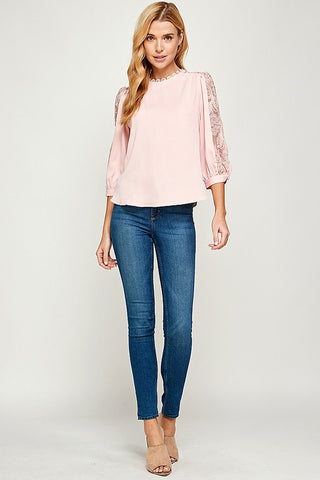 3/4 Sleeve Lace Top - Blush