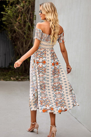 Boho Style Off Shoulder Dress - Beige