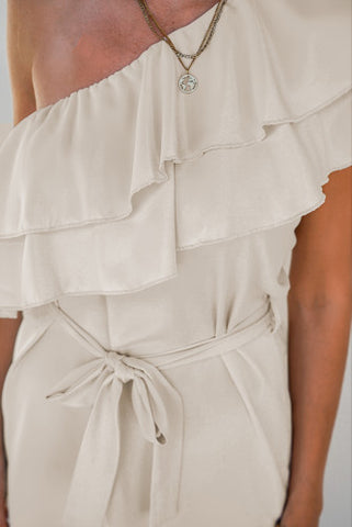 One Shoulder Ruffle Dress - Apricot