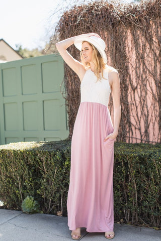 Lace Racerback Maxi Dress - Pink