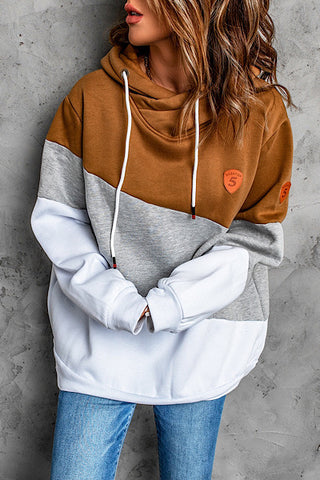 Thick and Cozy Color Block Hoodie - Brown