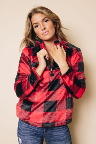 Plush Buffalo Plaid Pullover - Red