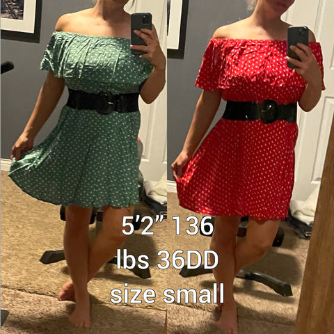 Polka Dot Off Shoulder Dress - Green