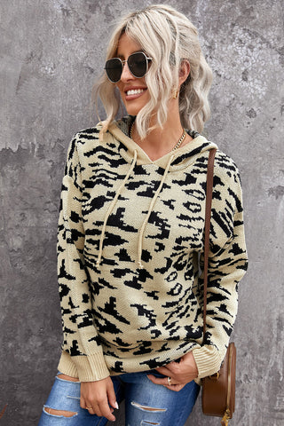 Leopard Sweater Hoodie - Khaki