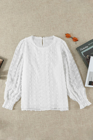 Swiss Dot Lantern Sleeve Top - White