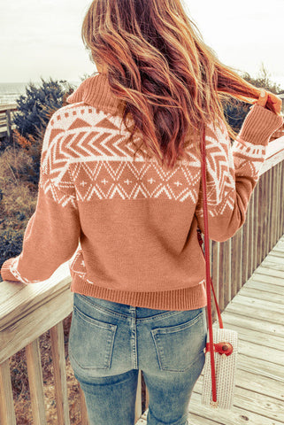 Aztec Zip Up Sweater - Pink