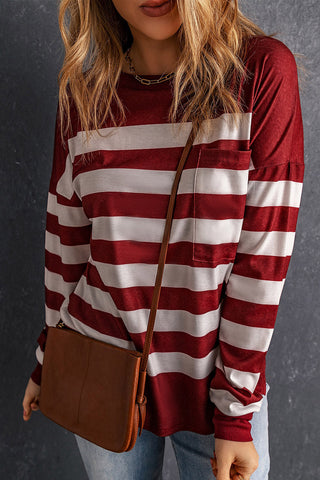 Soft Striped Long Sleeve Top - Red