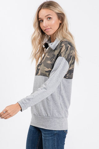 Zip Up Camo Top - Gray