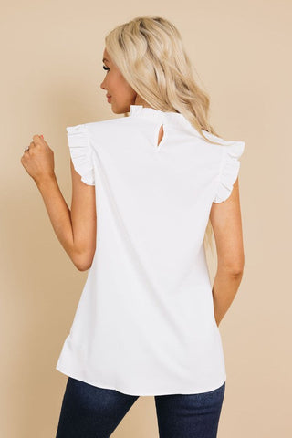 Flouncy Sleeve Mock Neck Top - White