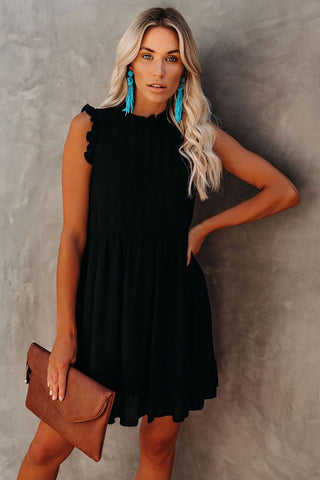 Sleeveless Chiffon Dress - Black