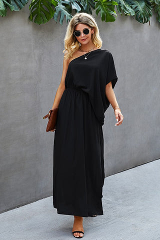 One Shoulder Maxi Dress - Black