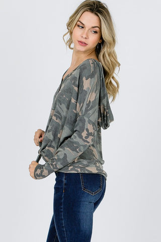 Button Up Hooded Camo Top