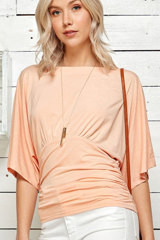 Boat Neck Kimono Sleeve Top - Peach