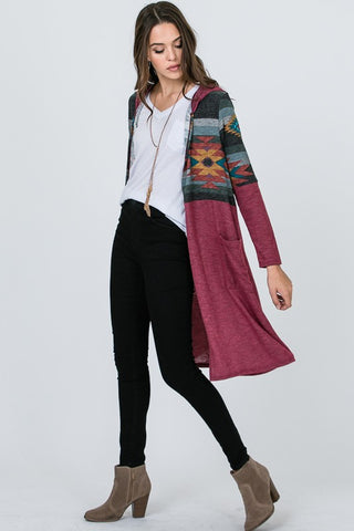 Aztec Cardigan - Burgundy