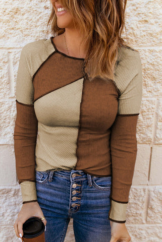 Color Block Thermal Top - Brown