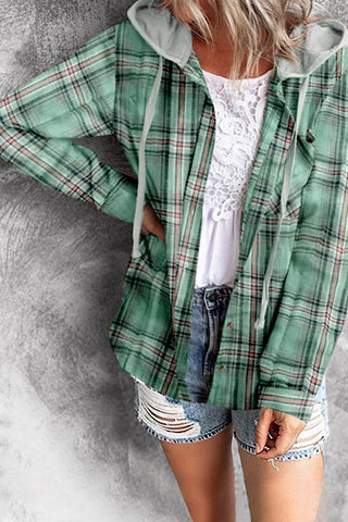 Lightweight Plaid Hooded Top - Green