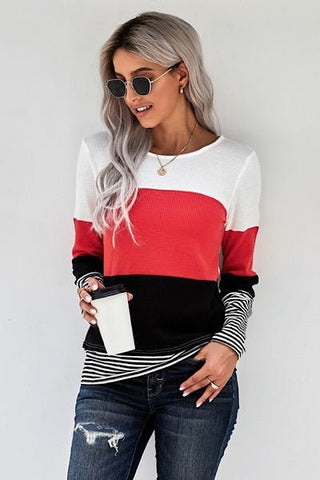 Color Block Striped Top - Tomato