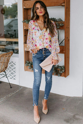 Floral Blouse - Pink and White